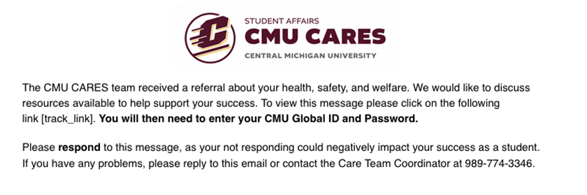 CMU Cares email example