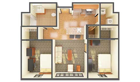 Two-bedroom graduate housing
