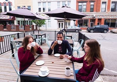 Students enjoying downtown Mt. Pleasant.