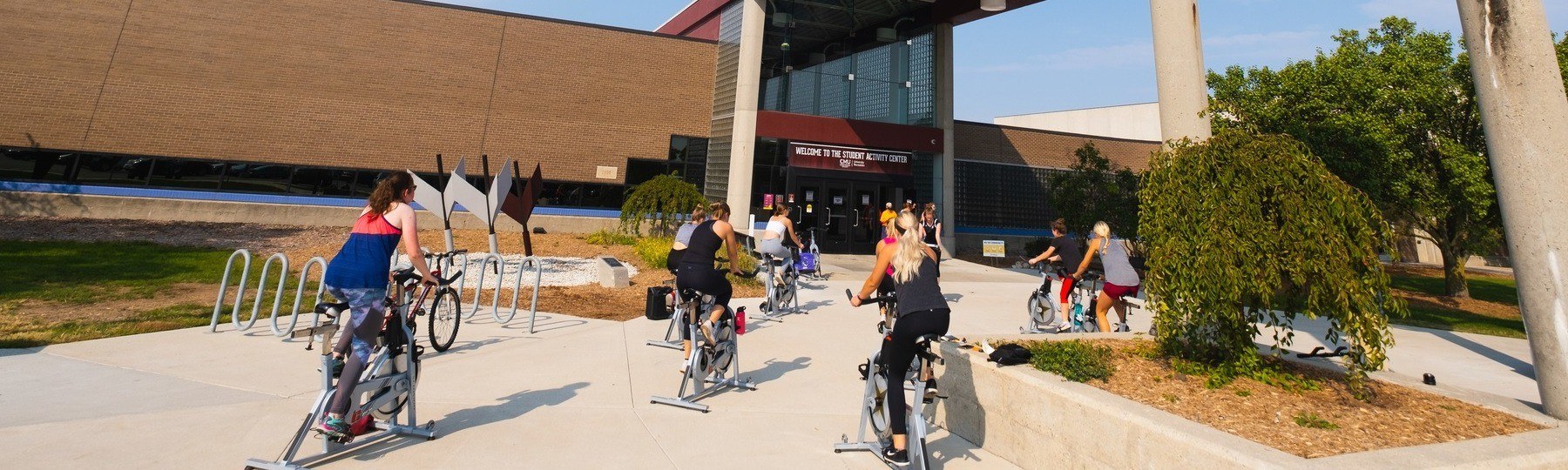 CMU University Recreation outdoor cycling class at the Student Activity Center