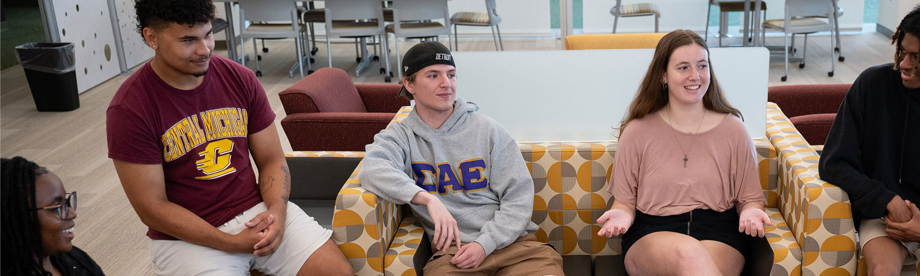 A group of students talking at the Park Library