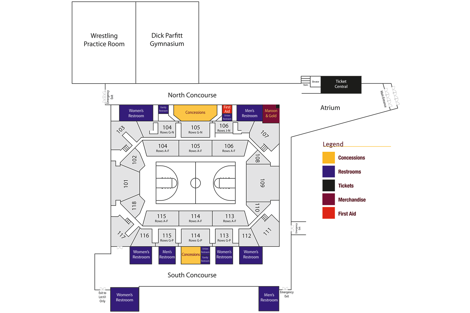 Seating map for the John G. Kulhavi Events Center.