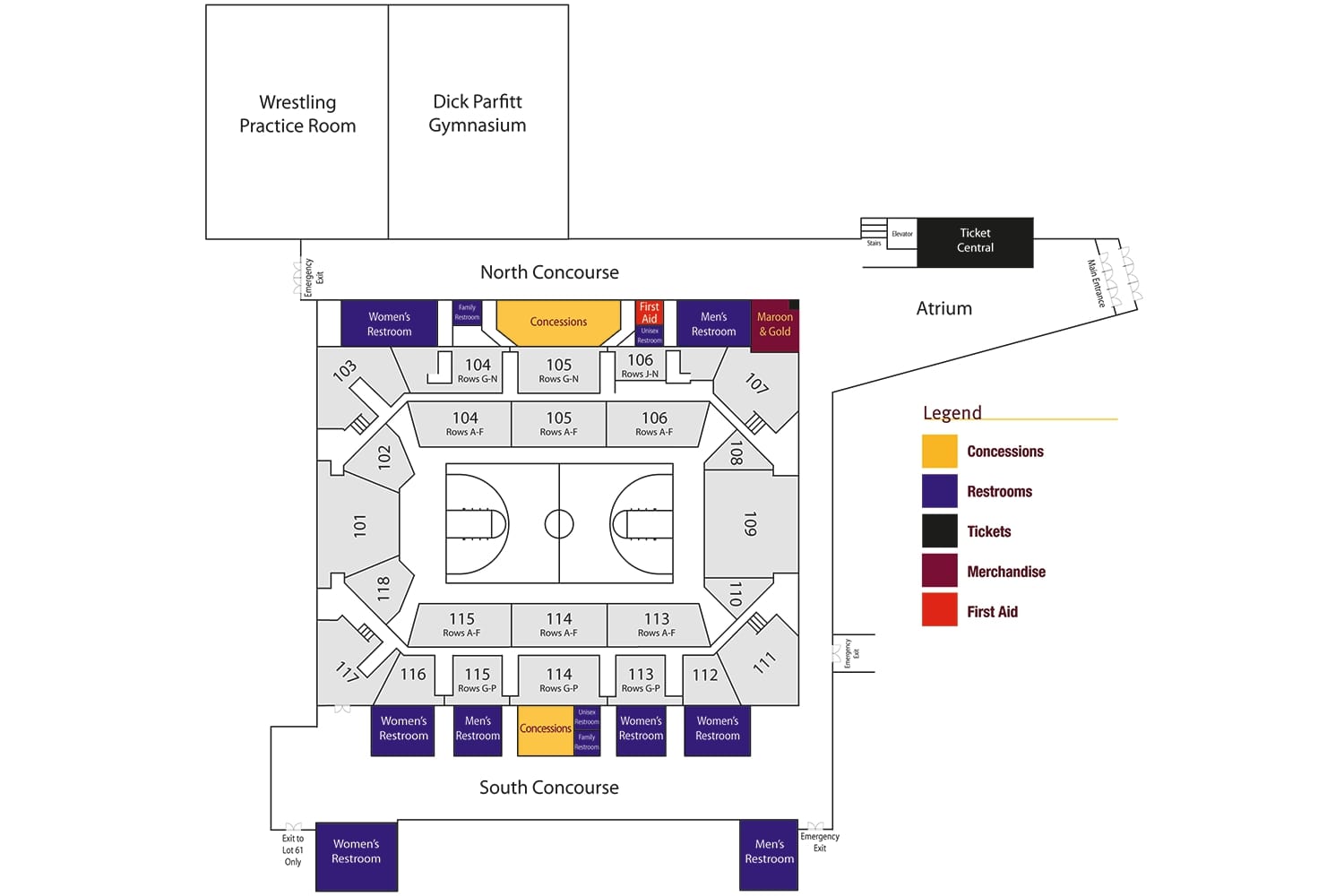 Seating map for the John G. Kulhavi Events Center.