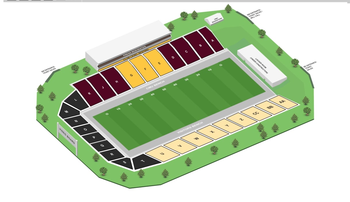 Seating map of Kelly Shorts stadium.