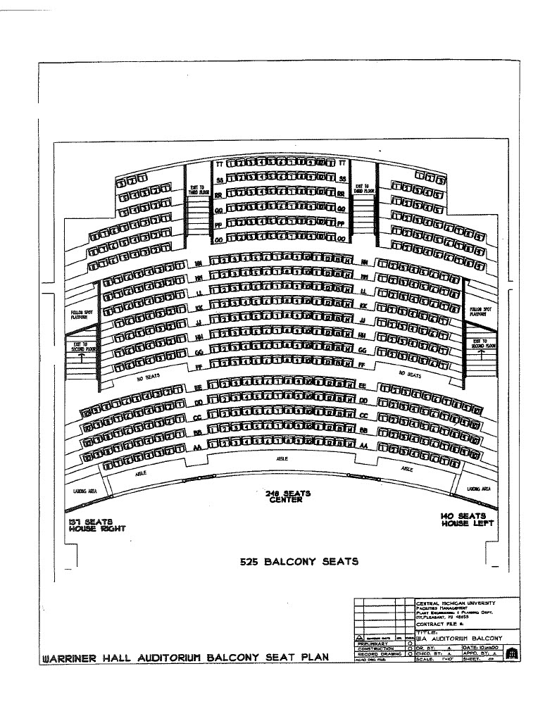 Plachta Auditorium balcony seating map.