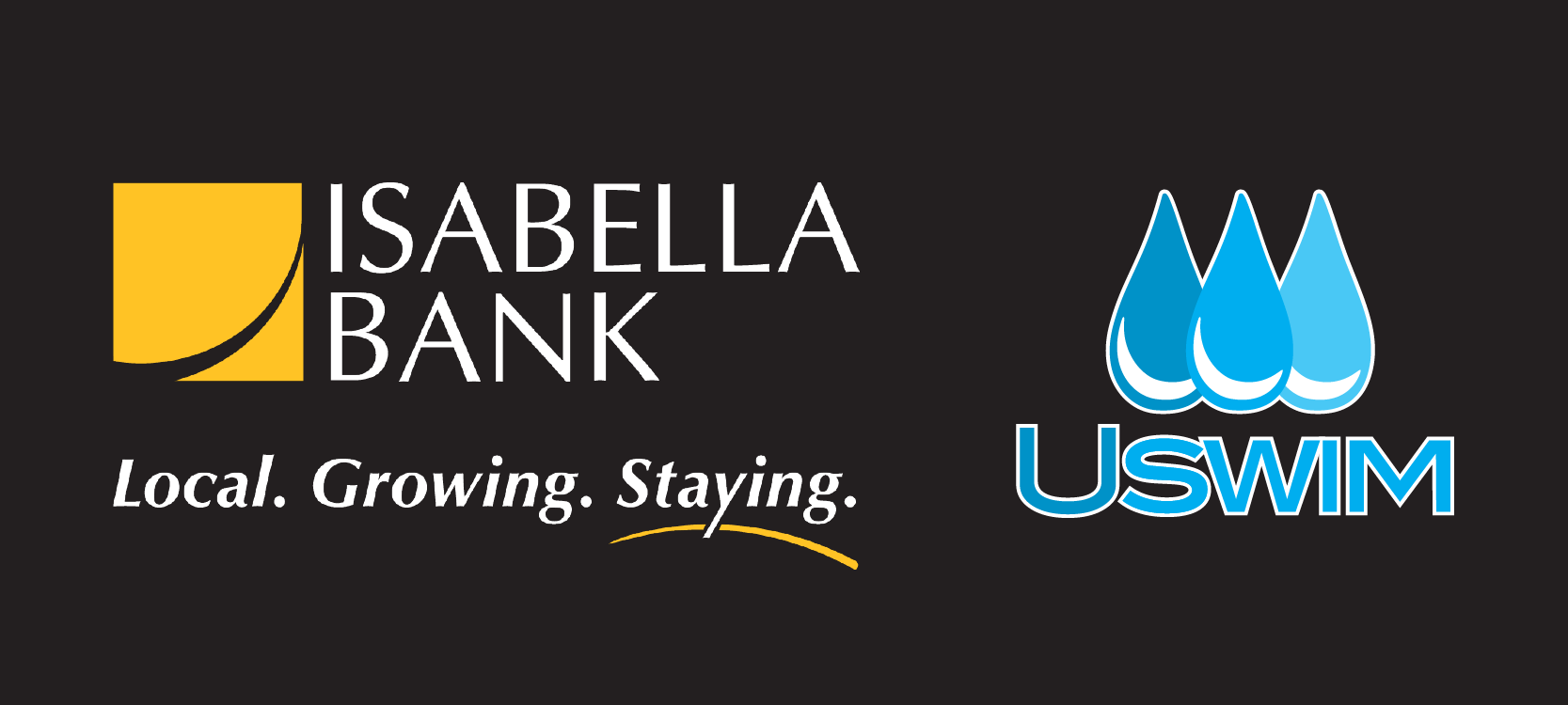 Image of Isabella Bank logo and tagline on the left and the Swim logo with three water drops to the right. 