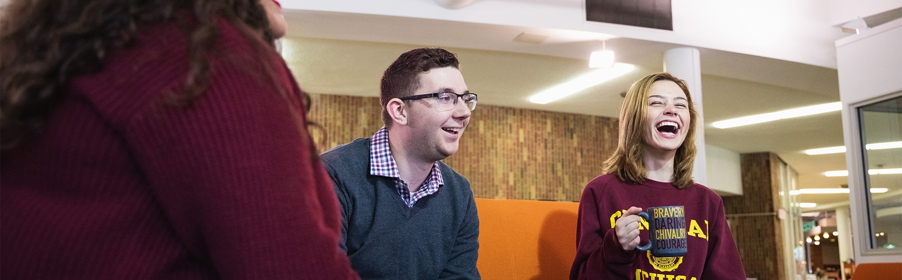 Students enjoying coffee and conversation