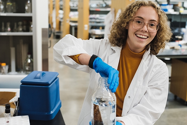 Student working in a lab on campus.