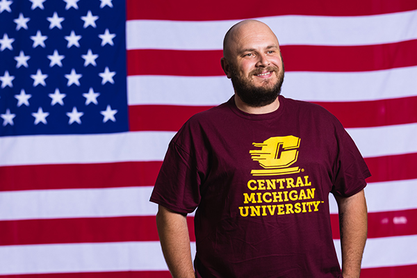 Central Michigan University Military Student with Flag