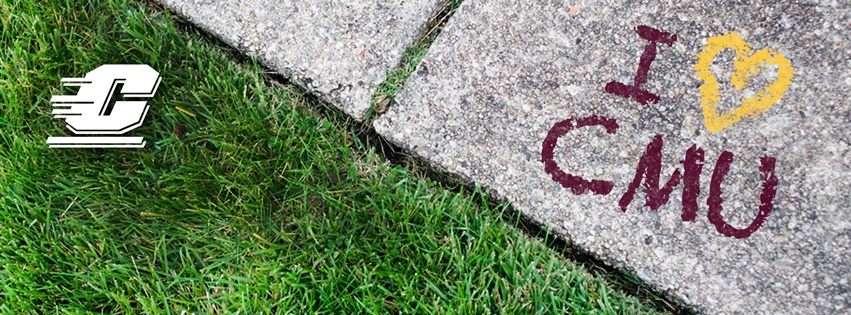 I love CMU written on pathway placed on the grass