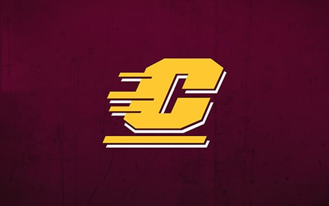 Gold Colored Cmich logo with maroon background
