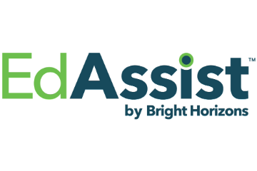 Ed Assist Logo In a bright green color are the thin block letters Ed and next to is in thicker darker green letters is the word Assist with the two colors outlining the dot in the letter i. Underneath in the same dark green font are the words by Bright Horizons.