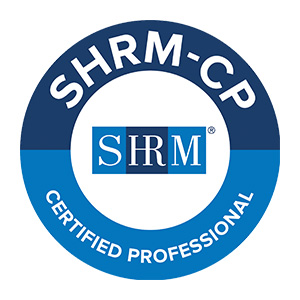 A blue circle with the letters SHRM-CP above the text Certified Professional.