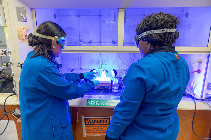 Arterah Griggs and Dr. Itzel Marquez Arterah Griggs and Dr. Itzel Marquez research Influence of Fabrication Parameters on Structural Integrity and Ammonia Selectivity in g-C3N4-Reinforced Imprinted Polymer Membranes during the McNair Research Institute 2026.