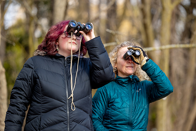 Emily Guiles and Dr. Nancy Seefelt research Human Impacts on Birds in a Riparian Corridor during the McNair Research Institute 2025.