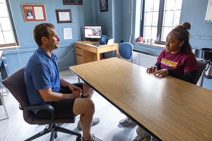 Mireya Benjamin and Kyle Scherr Mireya Benjamin and Dr. Kyle Scherr research Examining the Outcomes of Behavioral and Personality Disorder Diagnosis on Juvenile Adjudication during the McNair Research Institute 2026.