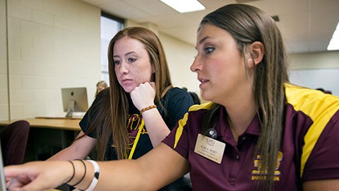 Academic Advisor assisting student at computer