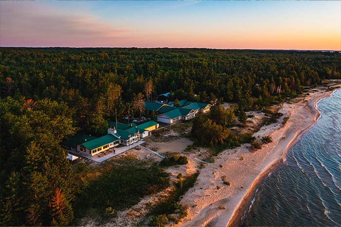 An aerial view of the Central Michigan University Biological Research Station on Beaver Island.