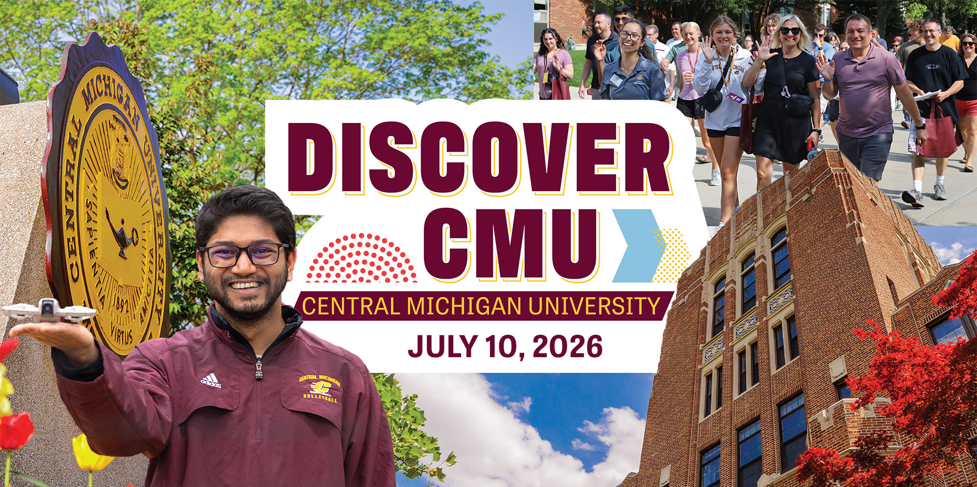 Discover-CMU-Cover_2 A collage of images featuring a student holding a drone.