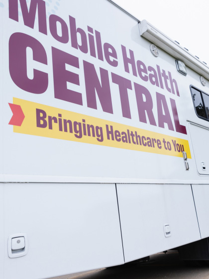 A close-up of a mobile health central vehicle.