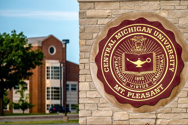 The maroon and gold Central Michigan University seal.