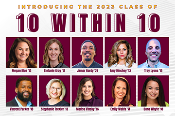 This is a montage picture featuring headshots of the CMU 10 Within 10 Alumni Recognition winners for 2023.
