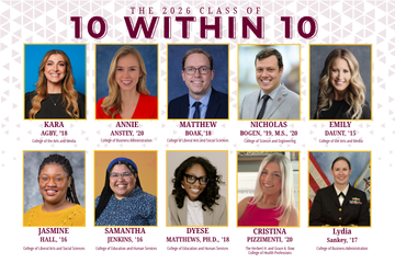 10 headshots in 2 rows of five showing individuals for the 10 within 10 program with text the 2026 Class of 10 Within 10.