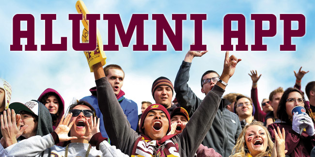 Cheering CMU Chippewa fans below the words