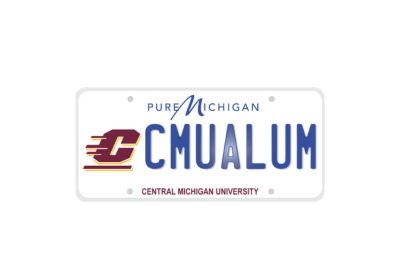 A Michigan License plate with the action C and text CMUALUM.