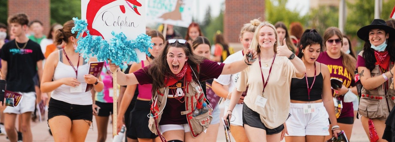 All Photos - 1 of 1 A group of students walks through campus to a Leadership Safari event