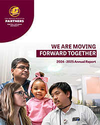 The annual report cover with the text CMU Medical Education Partners Central Michigan University, We are moving forward together 2024-2025 annual report on it.